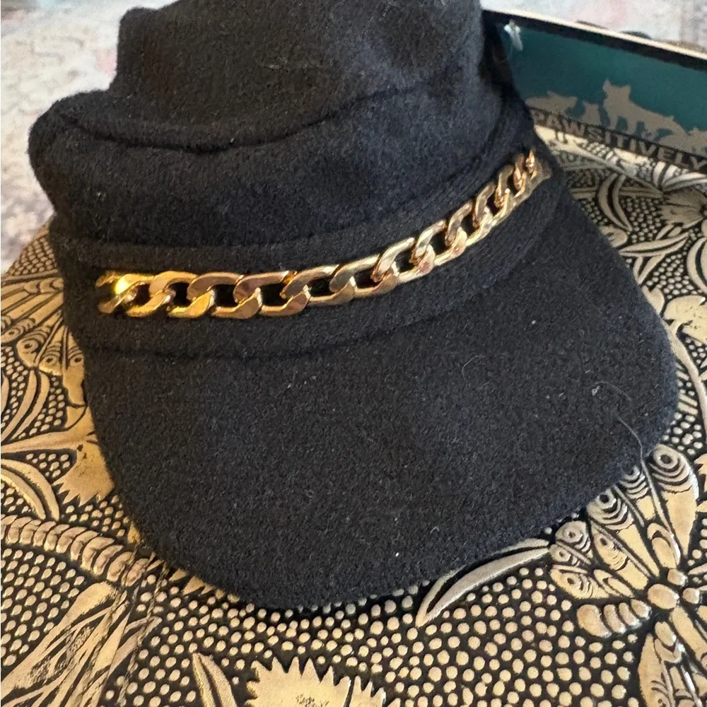 Black Hat with Gold Chain Accent
